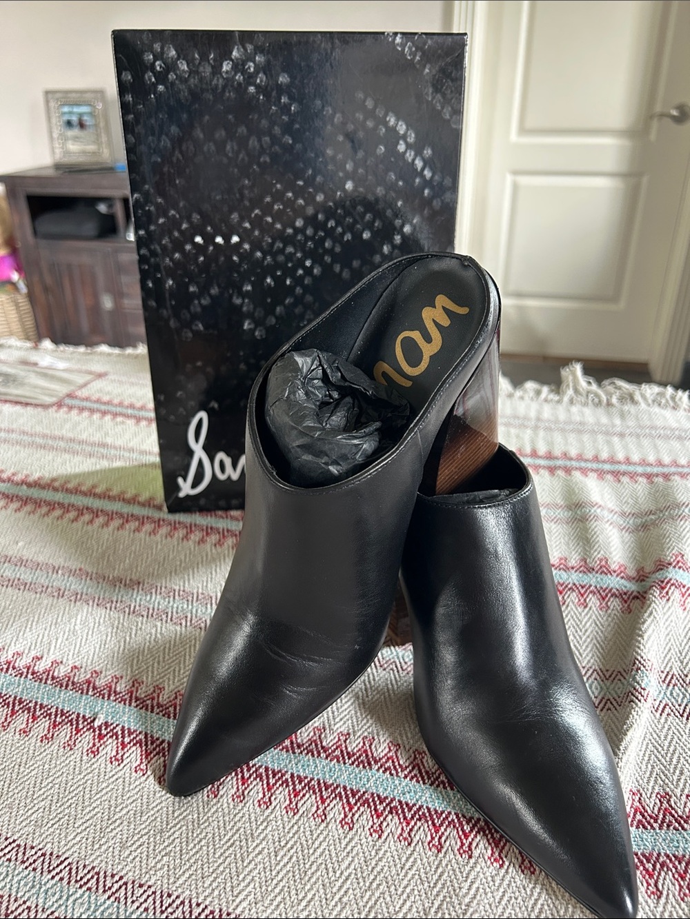 Sam Edelman Black Leather Pointed Toe Mules